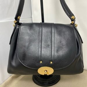 AMANDA SMITH VINTAGE BLACK LEATHER FLAP SHOULDER BAG UNUSUAL TURNLOCK CLOSURE